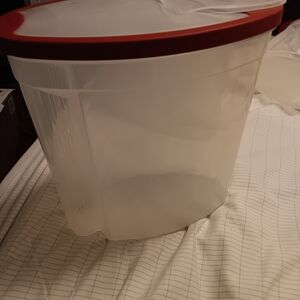 Clear Storage Bin with Red Lid